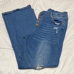 Women's Blue Jeans with Button Detail